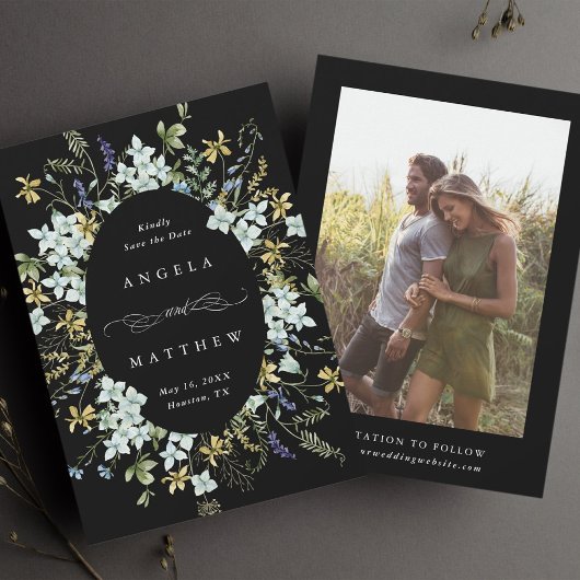 Elegante ovale lijst met wilde bloemen Trouwfoto Z Save The Date