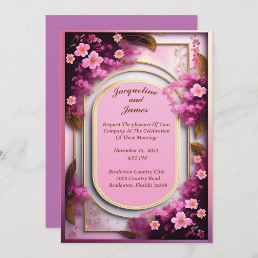 Elegante Ovale Roze Wildflower Kaart (Voorkant / Achterkant)