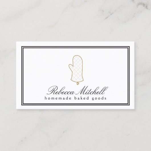 Elegante Oven Mitt Logo voor Bakkerij, Gebakken Go Visitekaartje (Voorkant)