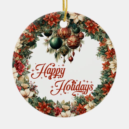 Elegante overdadige kerstkrans ornamentale bubbels keramisch ornament (Voorkant)