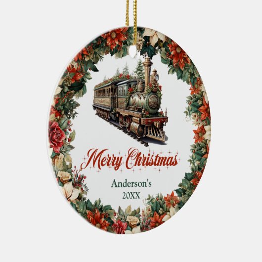 Elegante overdadige kerstkrans  trein keramisch ornament (Rechts)