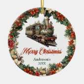 Elegante overdadige kerstkrans  trein keramisch ornament (Voorkant)