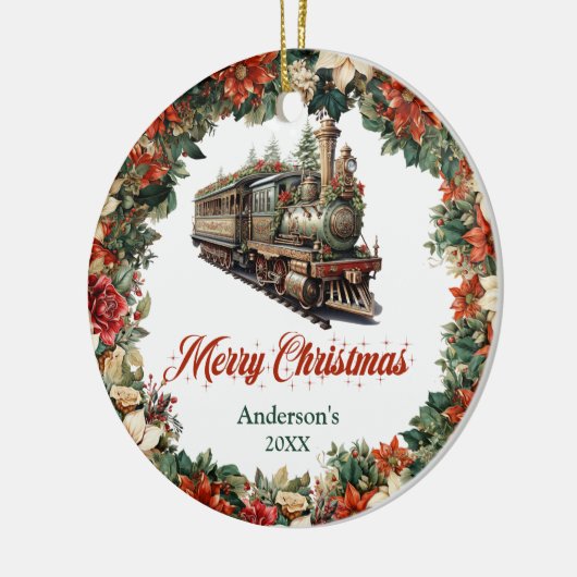 Elegante overdadige kerstkrans  trein keramisch ornament (Links)