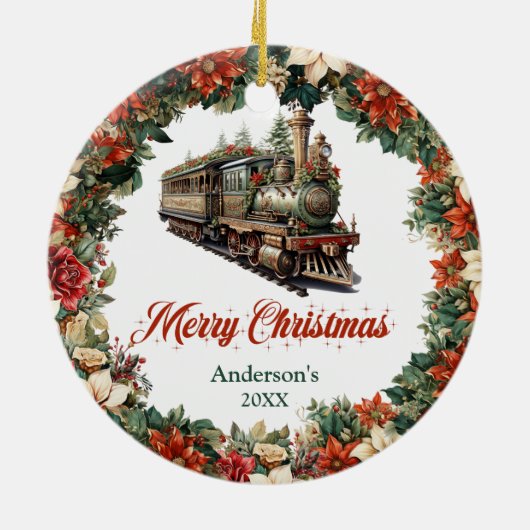 Elegante overdadige kerstkrans  trein keramisch ornament (Achterkant)