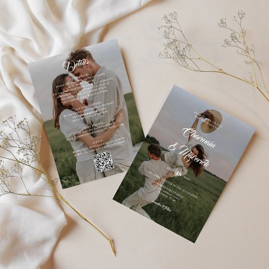 Elegante overlay 2 foto met QR-code bruiloft Kaart