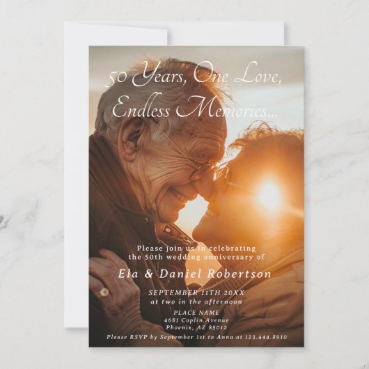 Elegante Overlay 50ste bruiloft Jubileum 2 Foto Kaart (Voorkant)