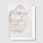 Elegante overlay foto bruiloft Bewaar de datum Vellum Uitnodigingen (Offset)