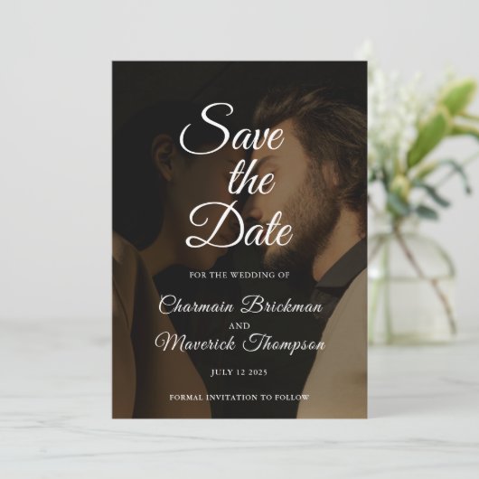 Elegante overlay foto bruiloft save the date (Staand voorkant)