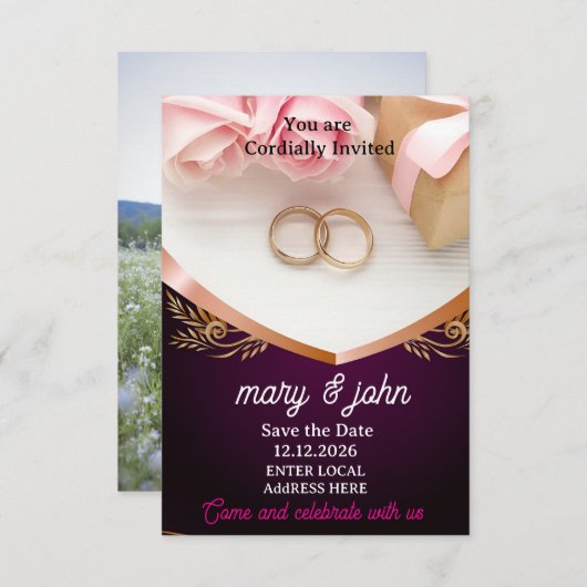 Elegante overlay foto bruiloft uitnodiging | Moder (Voorkant / Achterkant)