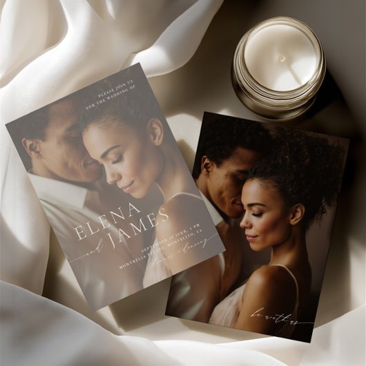 Elegante overlay foto ivoren bruiloft kaart