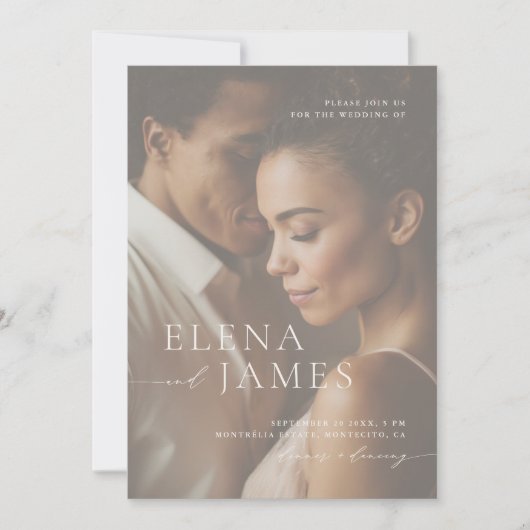 Elegante overlay foto ivoren bruiloft kaart (Voorkant)