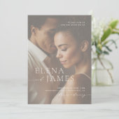 Elegante overlay foto ivoren bruiloft kaart (Staand voorkant)