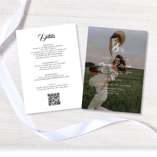 Elegante Overlay Foto Monogram Budget Huwelijk Kaart