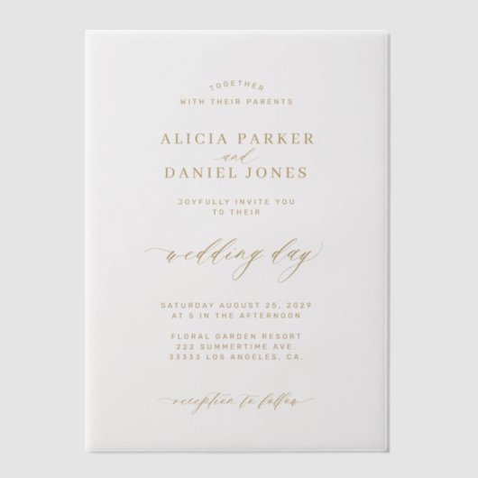Elegante overlay gouden en witte bruiloft vellum uitnodigingen (Voorkant)