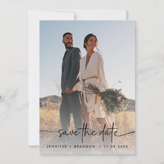 Elegante overlay kalligrafie Save the Date Foto Kaart (Voorkant)