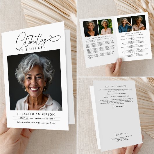 Elegante overlijdensadvertentie & foto's viering v programma