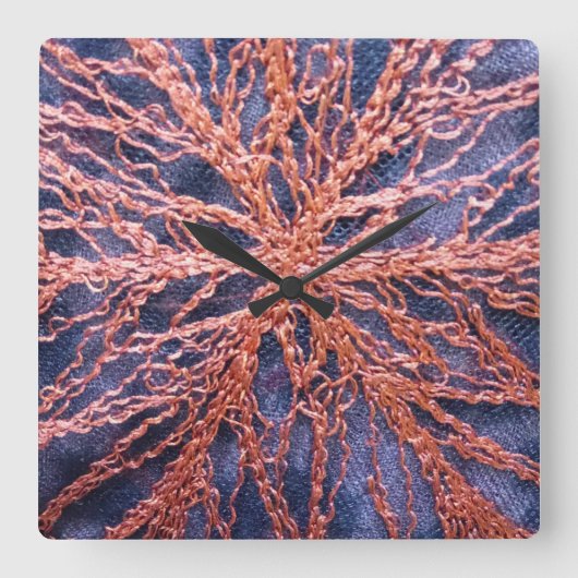 Elegante oversized gebrande sinaasappel indigo bor vierkante klok (Voorkant)