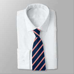 Elegante Oxford Blue en zalm diagonale strepen Stropdas