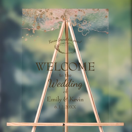 Elegante Oyster Shell Beach Bruiloft Welkom Acryl Bord (Neutraal)