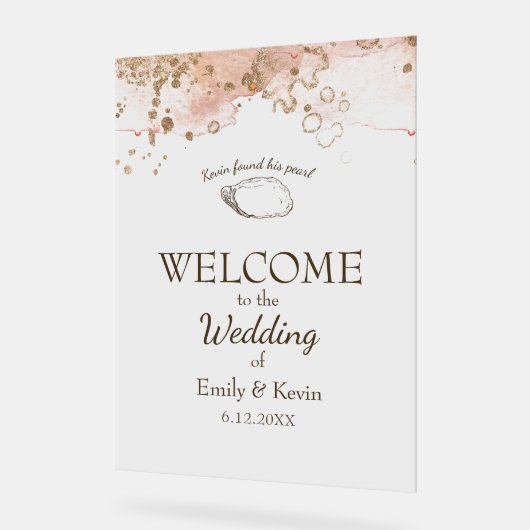 Elegante Oyster Shell Beach Bruiloft Welkom Acryl Bord (Hoek)
