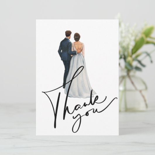 Elegante paar illustratie bruiloft bedankkaart (Staand voorkant)