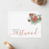 Elegante Paar Naam Bruiloft Bloemen Notitiekaartje (Voorkant / Achterkant in situ)