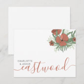 Elegante Paar Naam Bruiloft Bloemen Notitiekaartje (Voorkant / Achterkant)