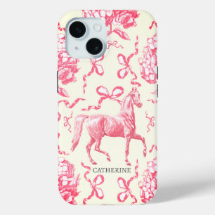Elegante Paard Hortensia Bows Rood Wit met Naam iPhone 15 Case