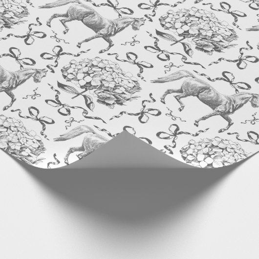 Elegante Paard Hortensia Bows Zwart Wit Toile Cadeaupapier (Hoek)