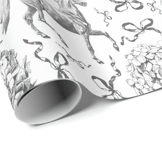 Elegante Paard Hortensia Bows Zwart Wit Toile Cadeaupapier (Rol Hoek)