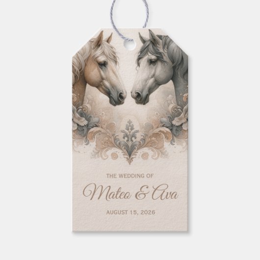 Elegante paarden bruiloft cadeaulabel (Voorkant)