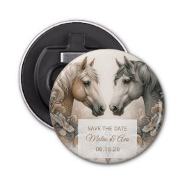 Elegante paarden bruiloft Save the Date Button Flesopener