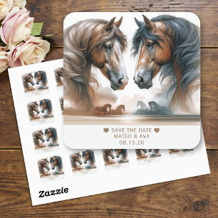 Elegante paarden bruiloft Save the Date Vierkante Sticker