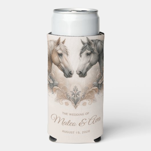 Elegante paarden bruiloft seltzer blikjeskoeler (Seltzer Voorkant)