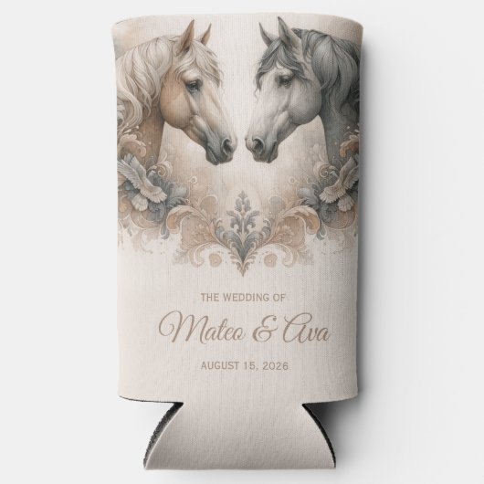 Elegante paarden bruiloft seltzer blikjeskoeler (Voorkant)