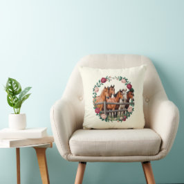 Elegante paarden in bloemenslinger kunst  kussen