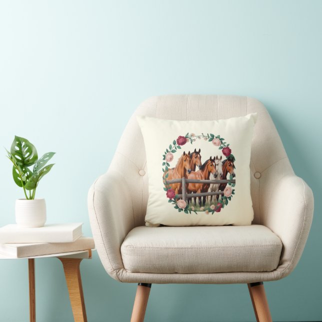 Elegante paarden in bloemenslinger kunst  kussen (Stoel)