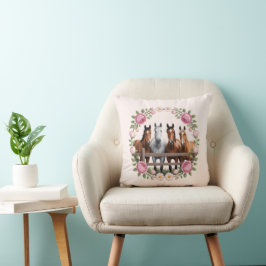 Elegante paarden in bloemenslinger kunst kussen