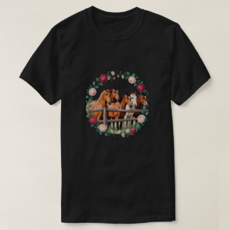 Elegante paarden in bloemenslinger kunst t-shirt