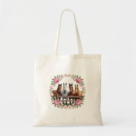 Elegante paarden in bloemenslinger kunst tote bag