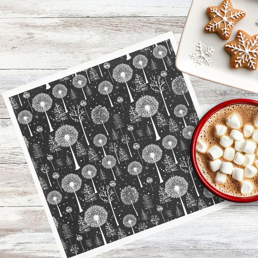 Elegante paardenbloem en kerstboom servet