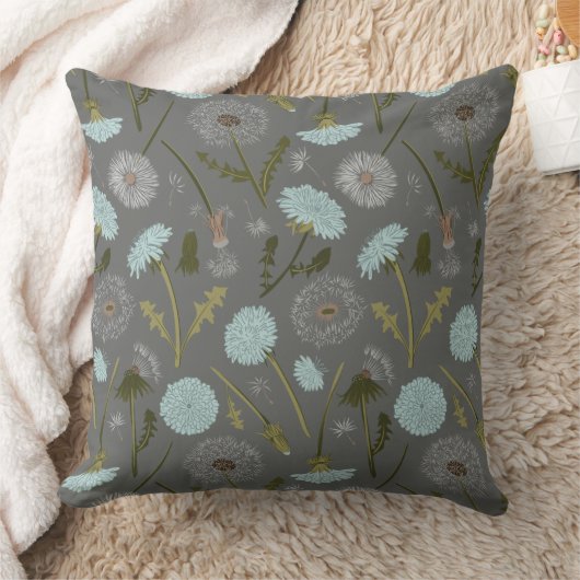 Elegante paardenbloem grijs blauw bloemen kussen (Deken)