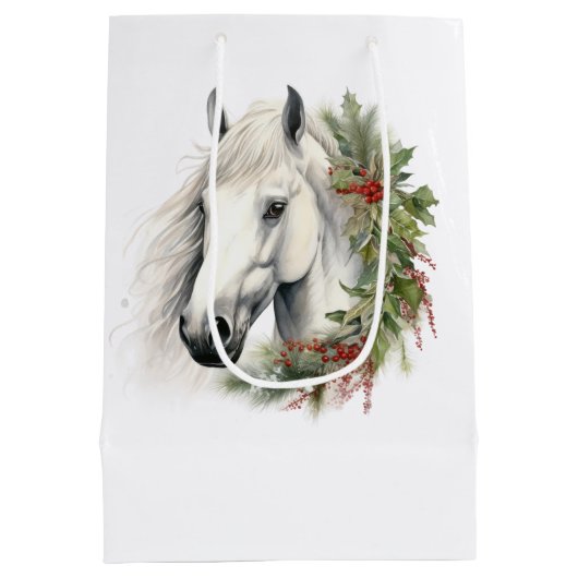 Elegante Paardenkerst Medium Cadeauzakje (Achterkant)