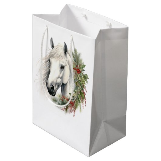 Elegante Paardenkerst Medium Cadeauzakje (Achterkant Gekanteld)
