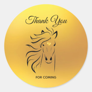 Elegante paardenkunst op gouden bedankje ronde sticker