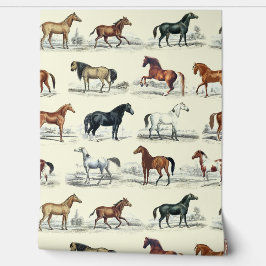 Elegante  paardenrassen op beige behang
