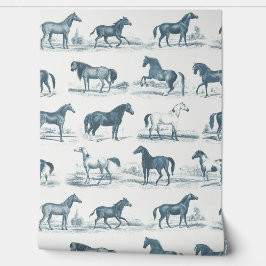 Elegante  paardenrassen Patroon Dusty Blue Behang