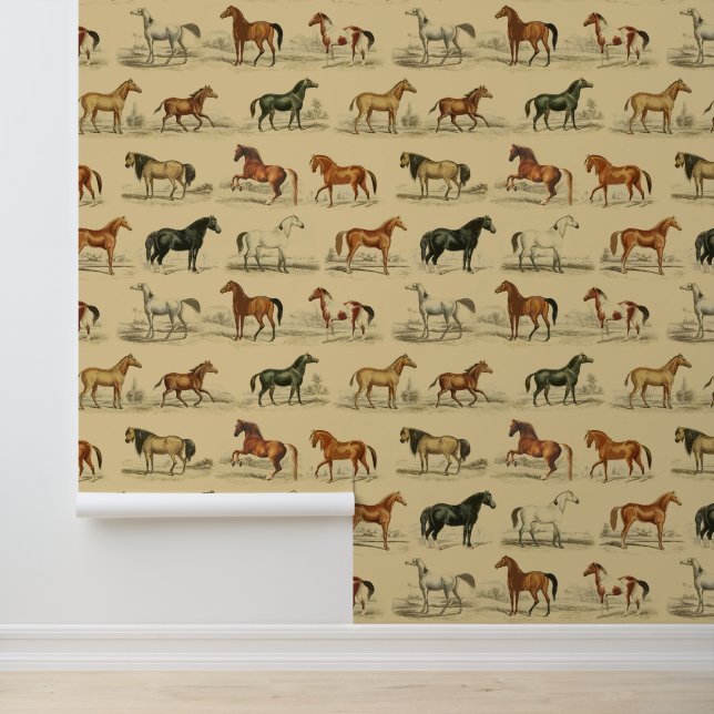 Elegante  paardenrassen Patroon op beige Behang (Applicatie)
