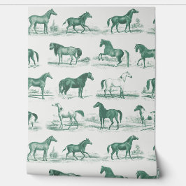 Elegante  paardenrassen Patroon Salie Groen Behang