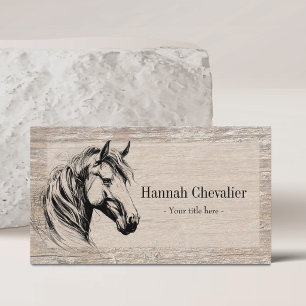 Elegante Paardenschets Rustic Hout Equestrian Visitekaartje